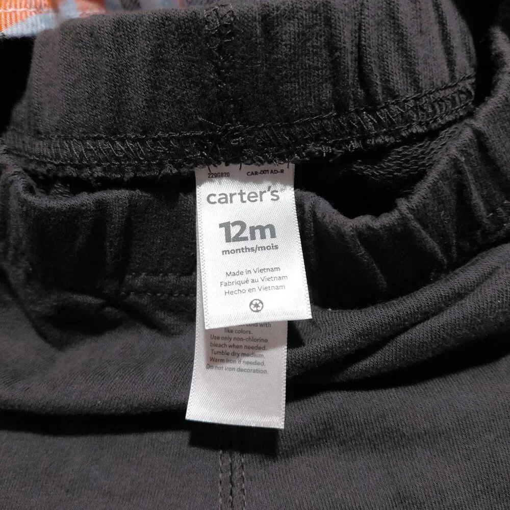NEW Carter's 12M Two Piece Jersey Pants & Plaid Button Up with Hood